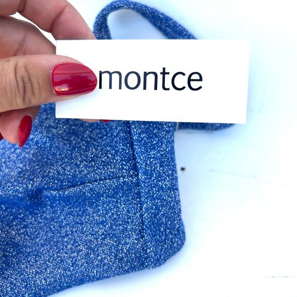 New Montce Sky Sparkle Summer Bikini Top Blue Large Square Neck Strappy - Picture 4 of 12